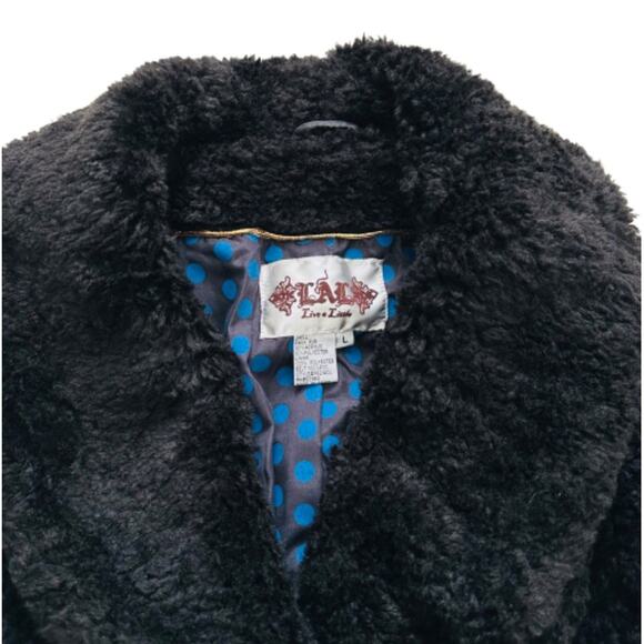 LAL Coat Black Faux Fur Teddy Shawl Collar Pockets Jacket Coat Size Large NEW - Picture 8 of 13